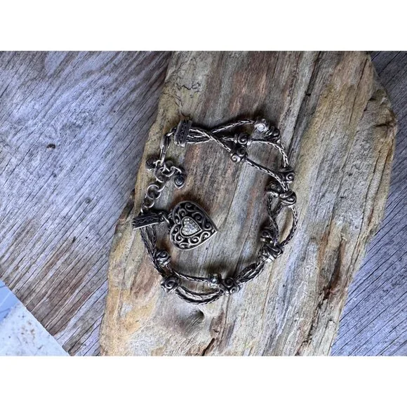 Brighton Reno Heart Dangle Charm Crystal 3 Strand Beaded Reversible Bracelet - Picture 1 of 6